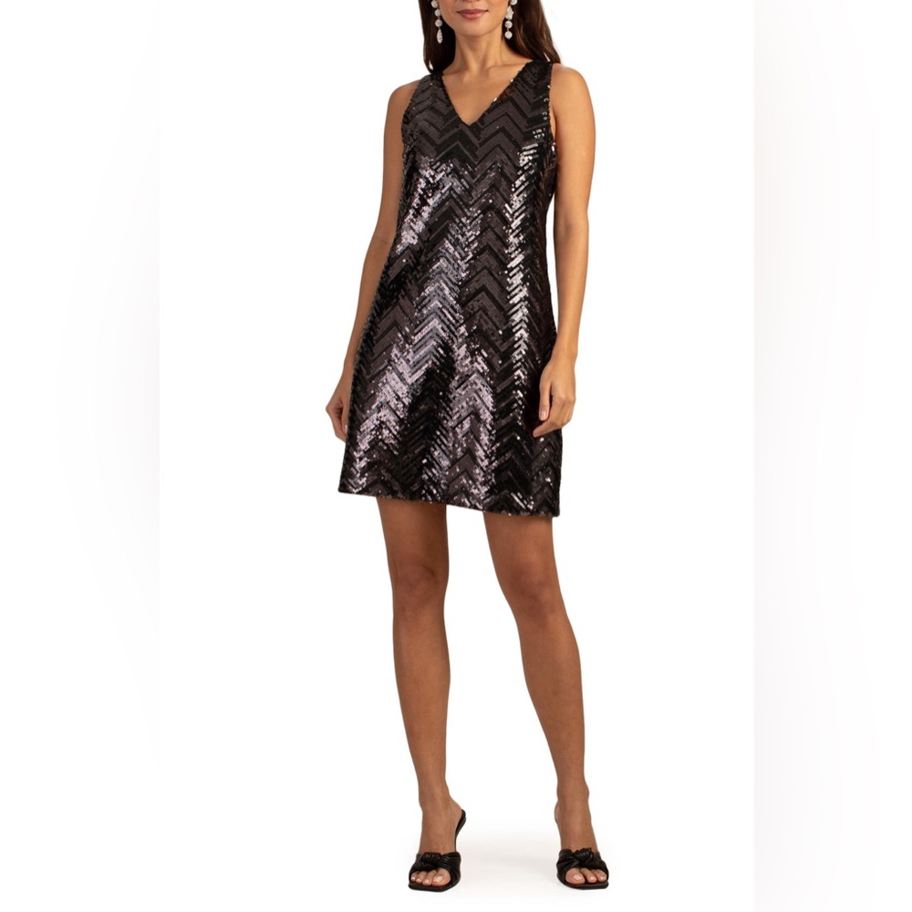 NWT $298 Trina Turk Size 0 Glitterati Black/Brown Sequins Cocktail Mini Dress